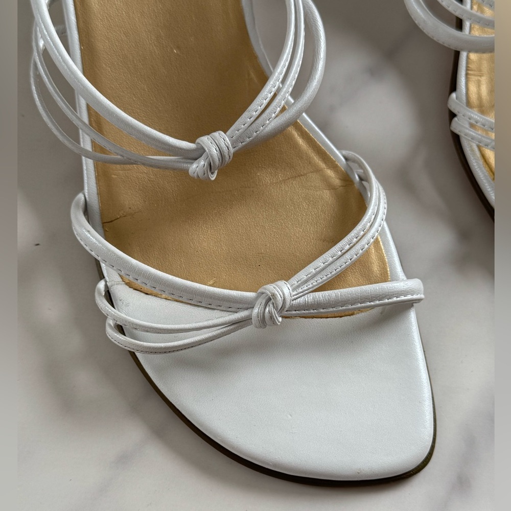 STUART WEITZMAN Womens White Leather Block Heel Slide Sandals